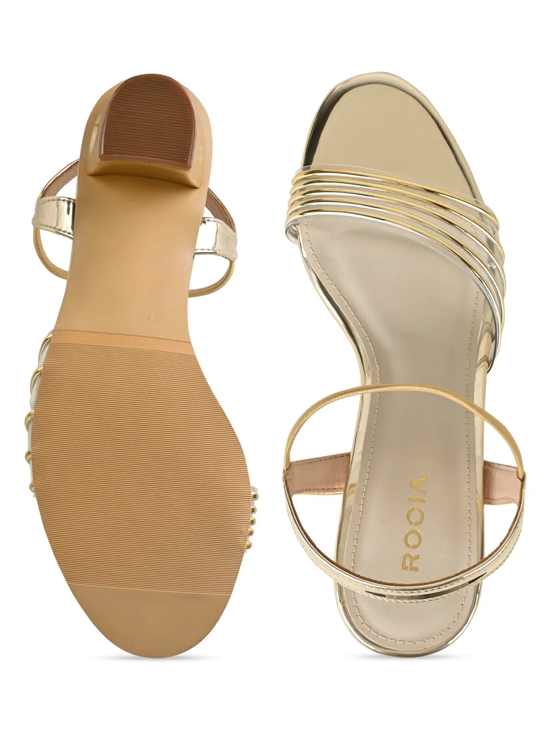 Rocia By Regal Gold Women Vinyl Block Heel Sandal