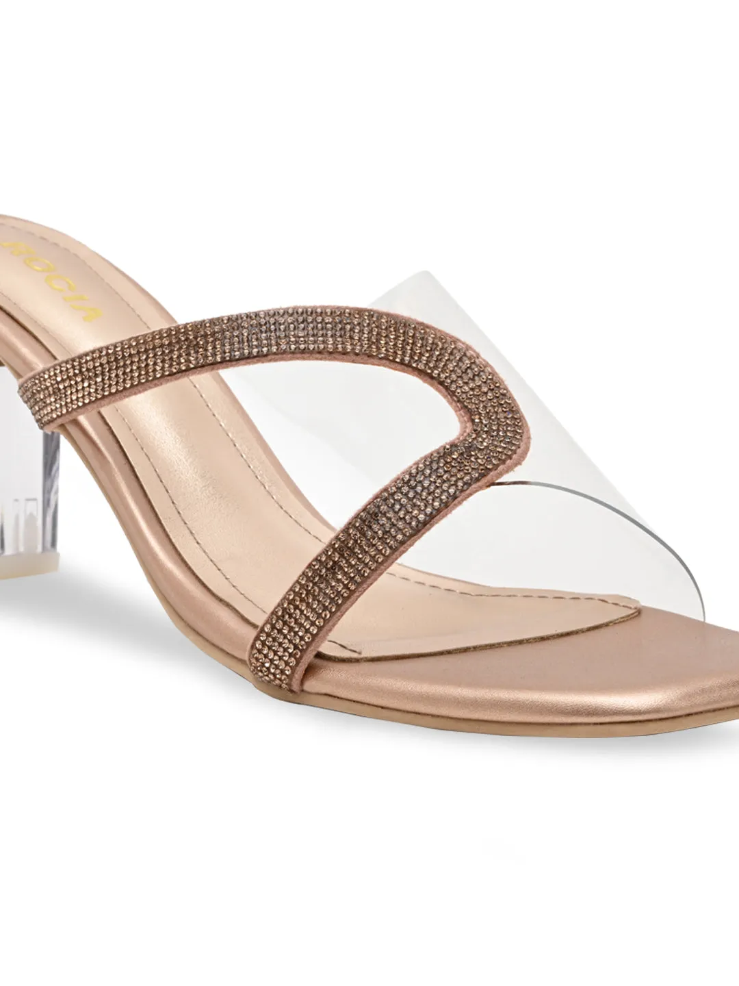 Rocia By Regal Rose Gold Women Vinyl Diamante Acrylic Heel Sandal