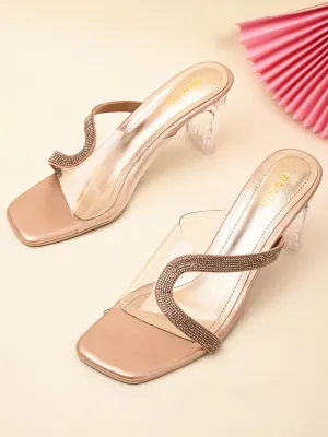 Rocia By Regal Rose Gold Women Vinyl Diamante Acrylic Heel Sandal