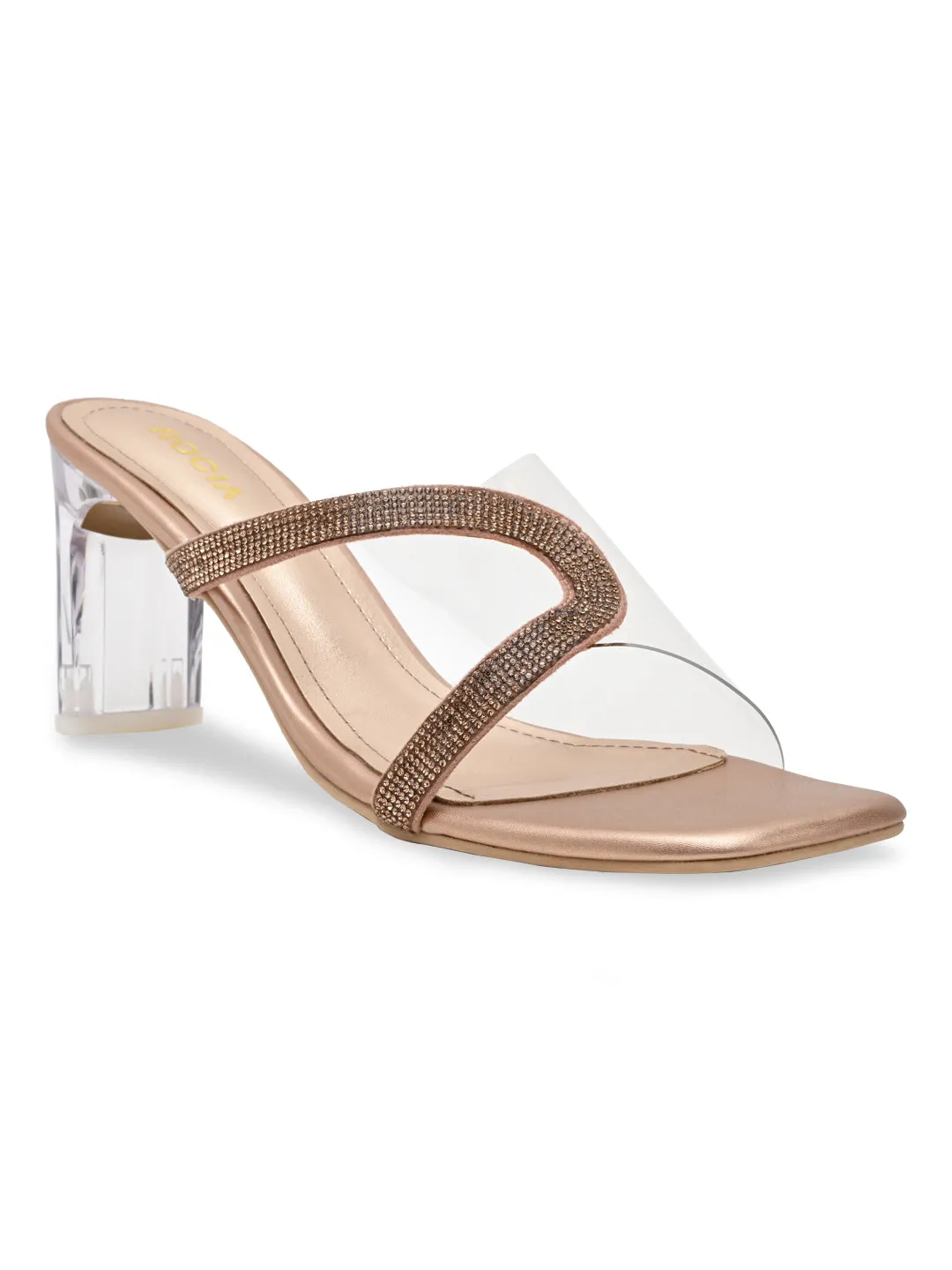 Rocia By Regal Rose Gold Women Vinyl Diamante Acrylic Heel Sandal