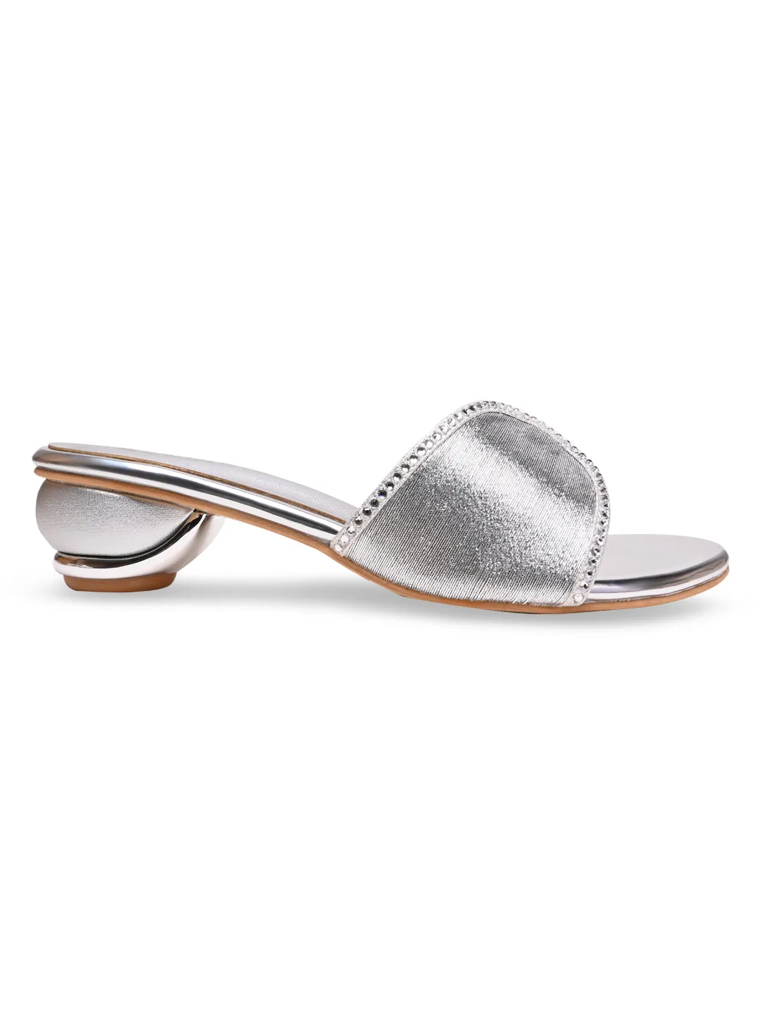 Rocia By Regal Silver Women Diamond Studded Block Heels