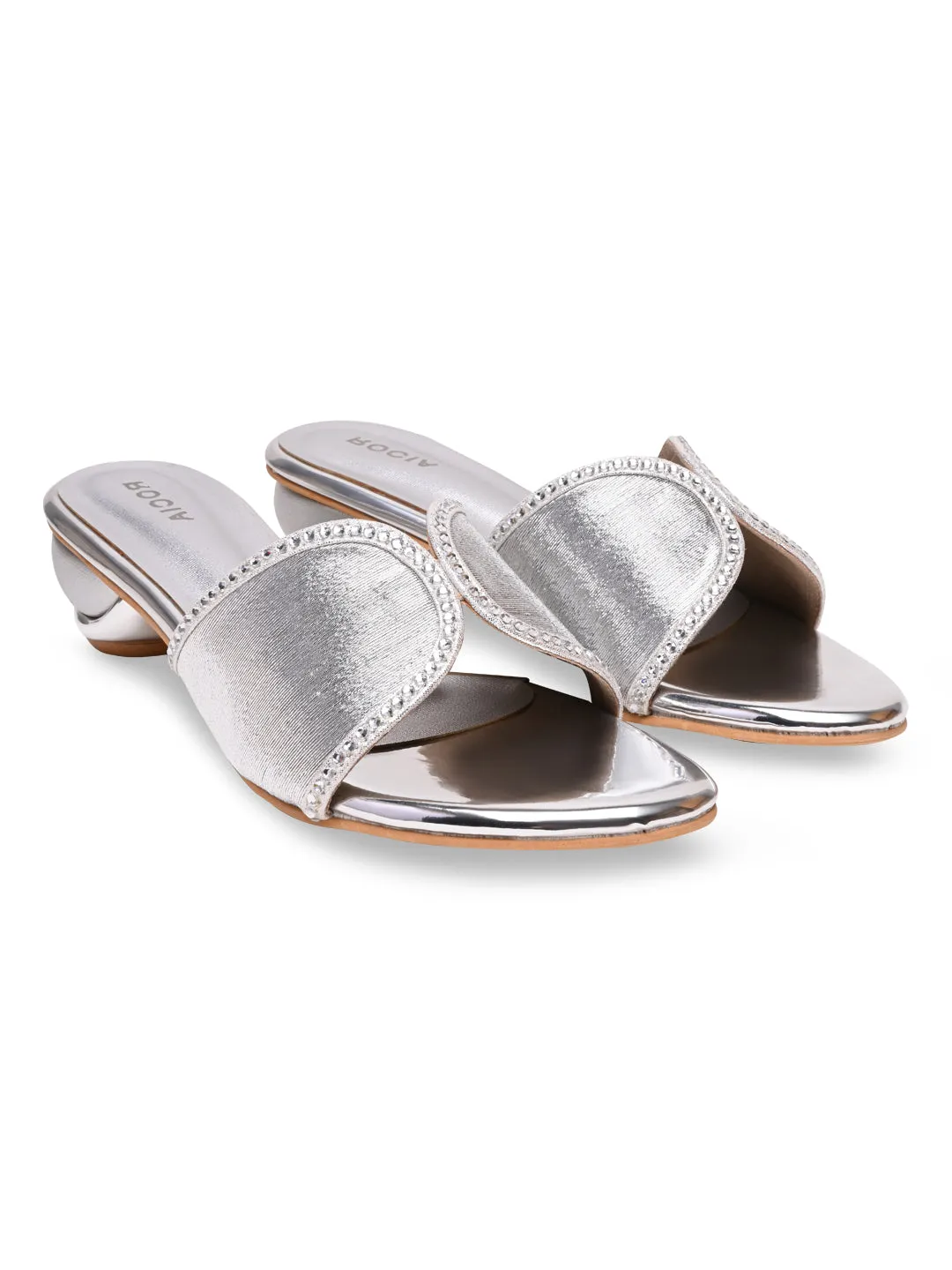 Rocia By Regal Silver Women Diamond Studded Block Heels