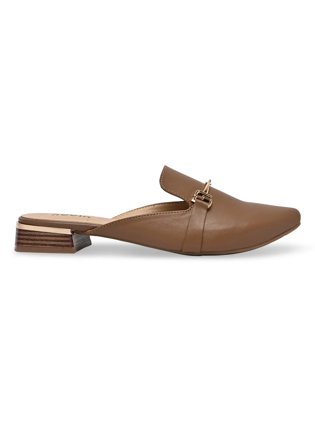 Rocia By Regal Taupe Women Buckled Block Heel Mules