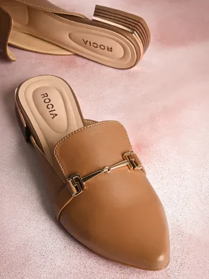Rocia By Regal Taupe Women Buckled Block Heel Mules