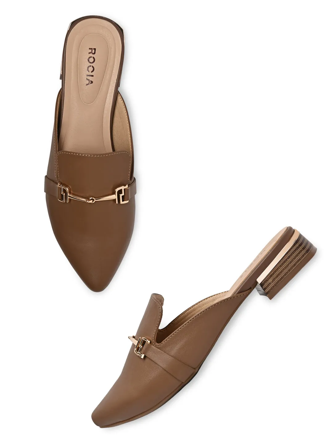 Rocia By Regal Taupe Women Buckled Block Heel Mules