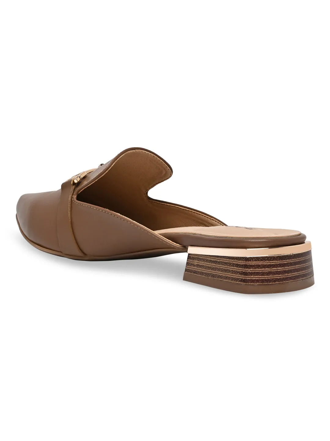 Rocia By Regal Taupe Women Buckled Block Heel Mules