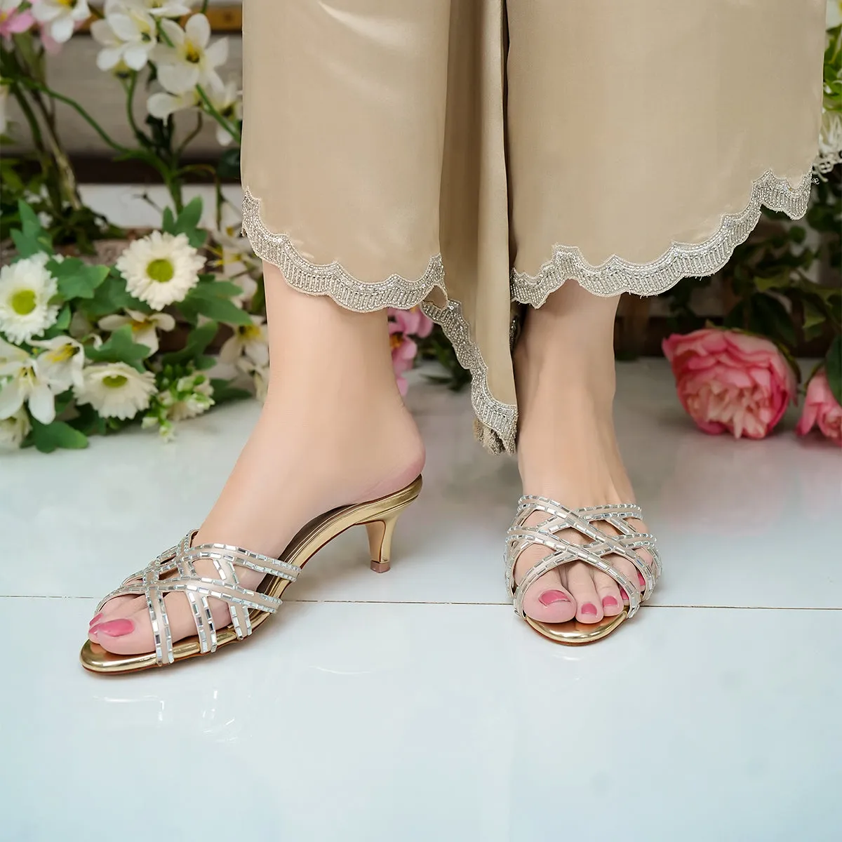 Roma - Gold - Kitten Heels by L'amour