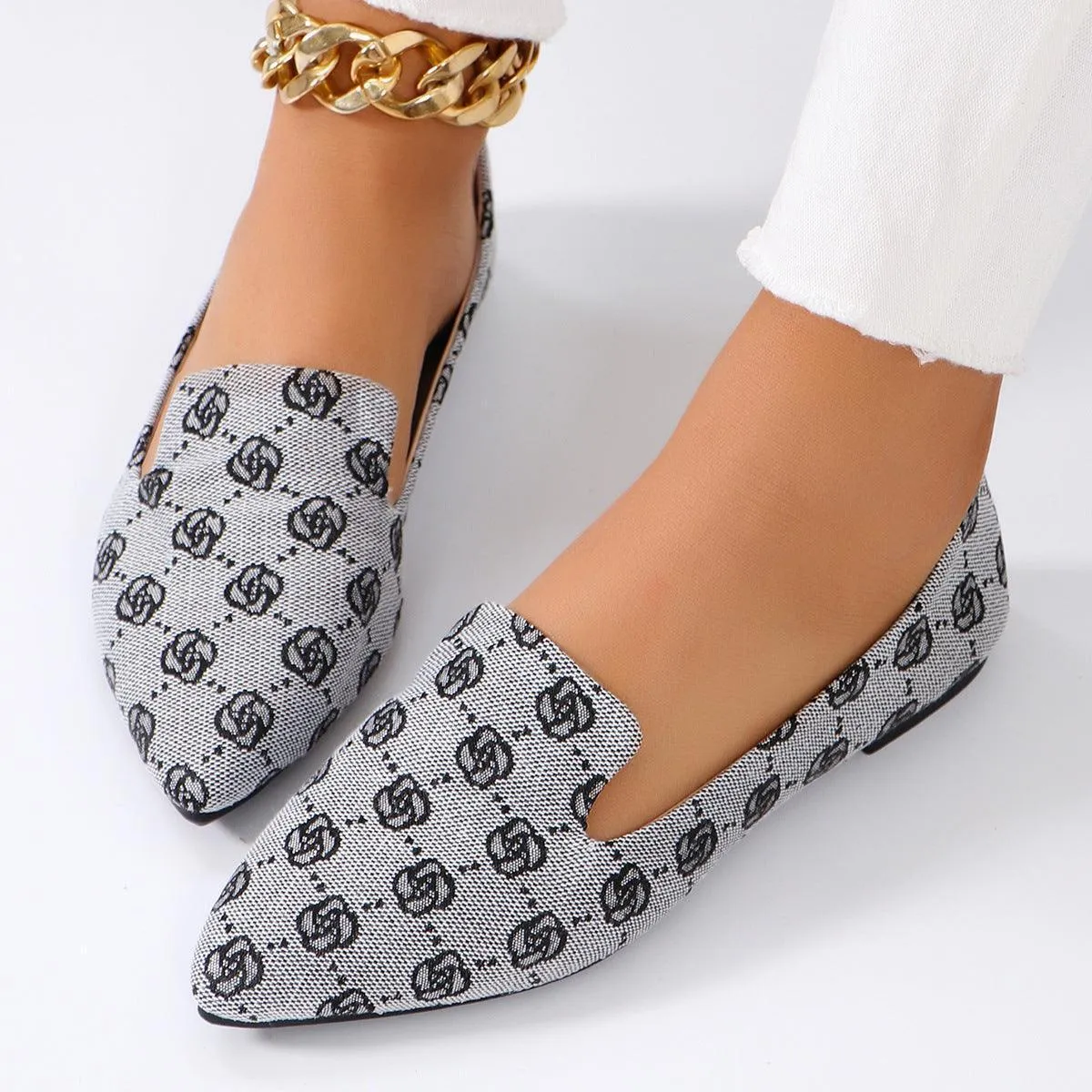 Rose Print Flats Shoes Fashion For Women