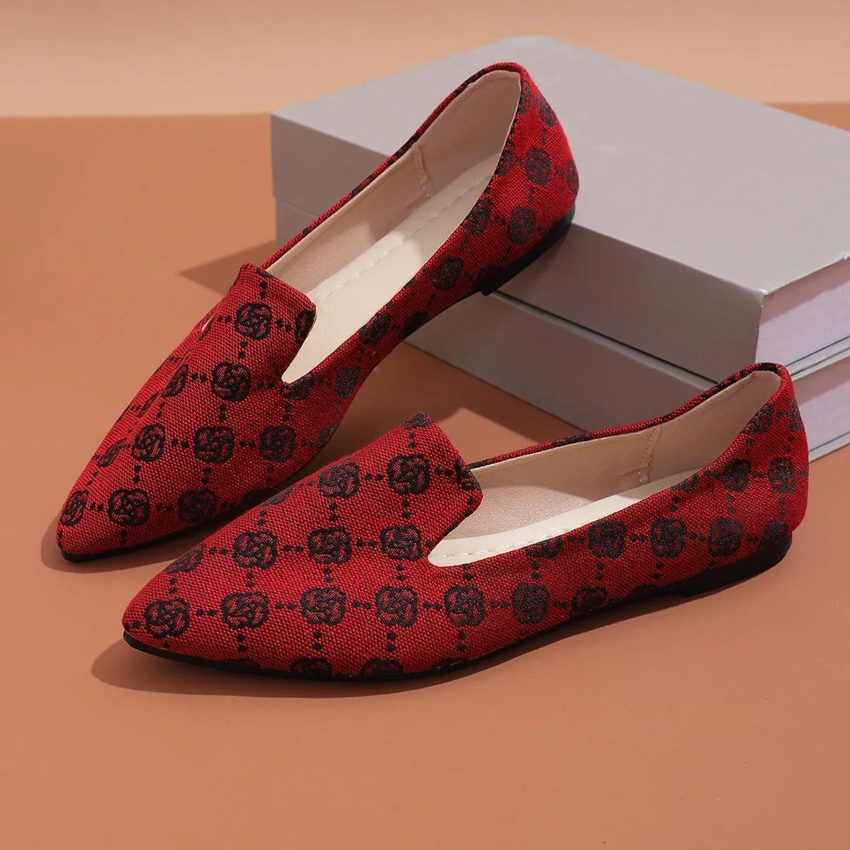 Rose Print Flats Shoes Fashion For Women