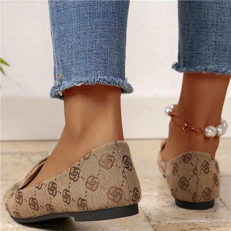 Rose Print Flats Shoes Fashion For Women