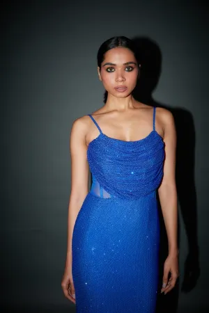 Royal Blue Net Crystal Embellished Gown