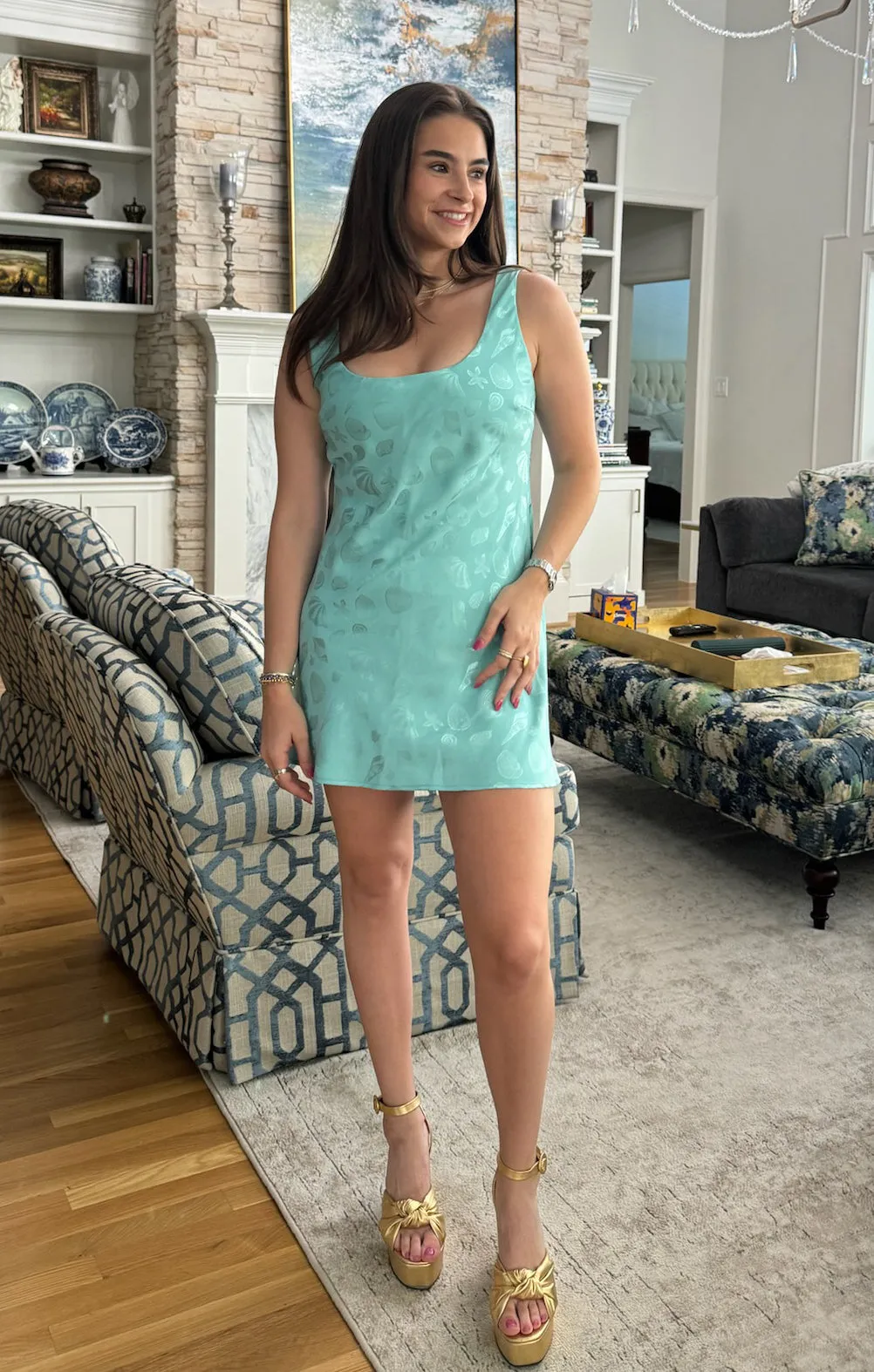 Serenade Mini Dress ~ Aquamarine Shell Satin