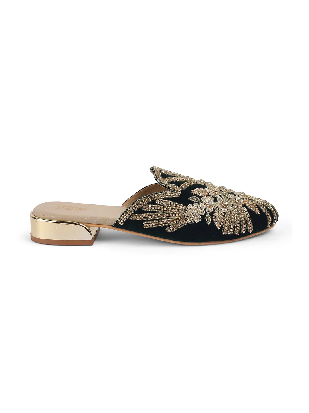 Slip on Juttis Soft Padded ,Sparkling Upper Casual Flats | Punjabi Mojari Half Shoes