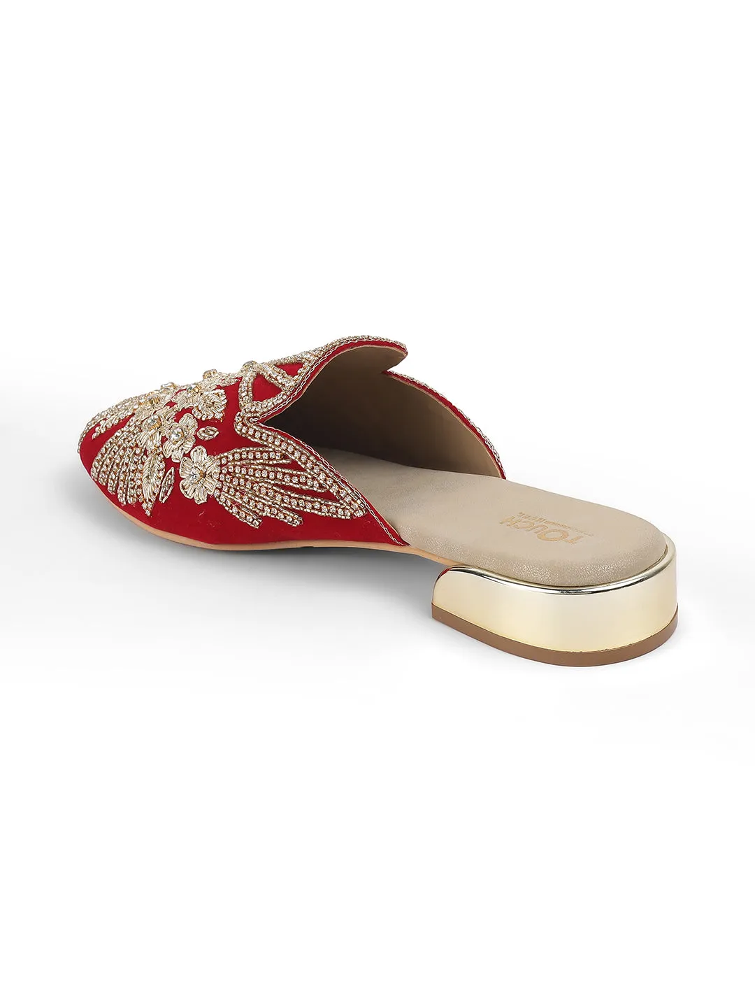 Slip on Juttis Soft Padded ,Sparkling Upper Casual Flats | Punjabi Mojari Half Shoes