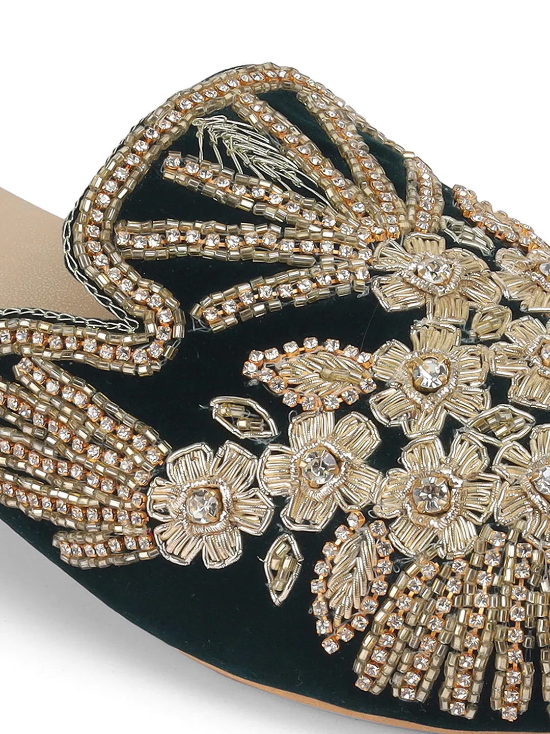 Slip on Juttis Soft Padded ,Sparkling Upper Casual Flats | Punjabi Mojari Half Shoes