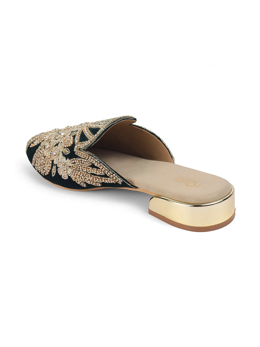 Slip on Juttis Soft Padded ,Sparkling Upper Casual Flats | Punjabi Mojari Half Shoes