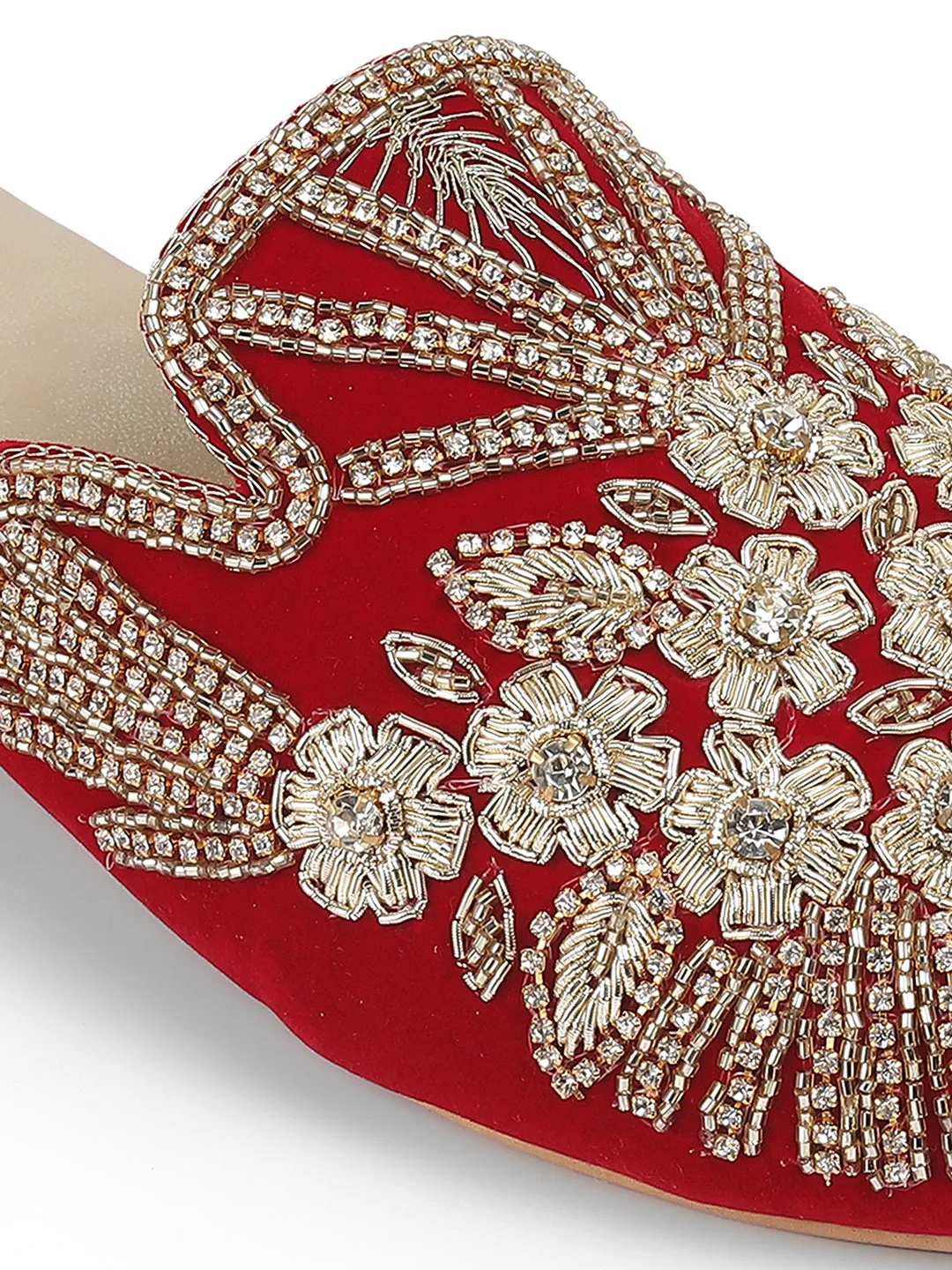 Slip on Juttis Soft Padded ,Sparkling Upper Casual Flats | Punjabi Mojari Half Shoes