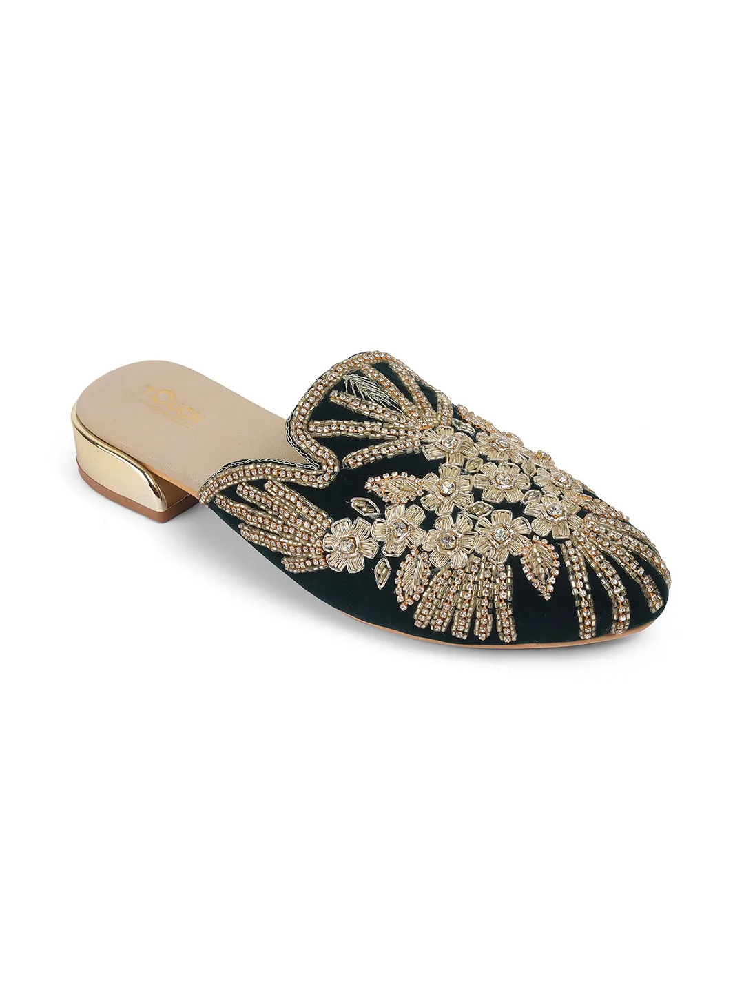 Slip on Juttis Soft Padded ,Sparkling Upper Casual Flats | Punjabi Mojari Half Shoes