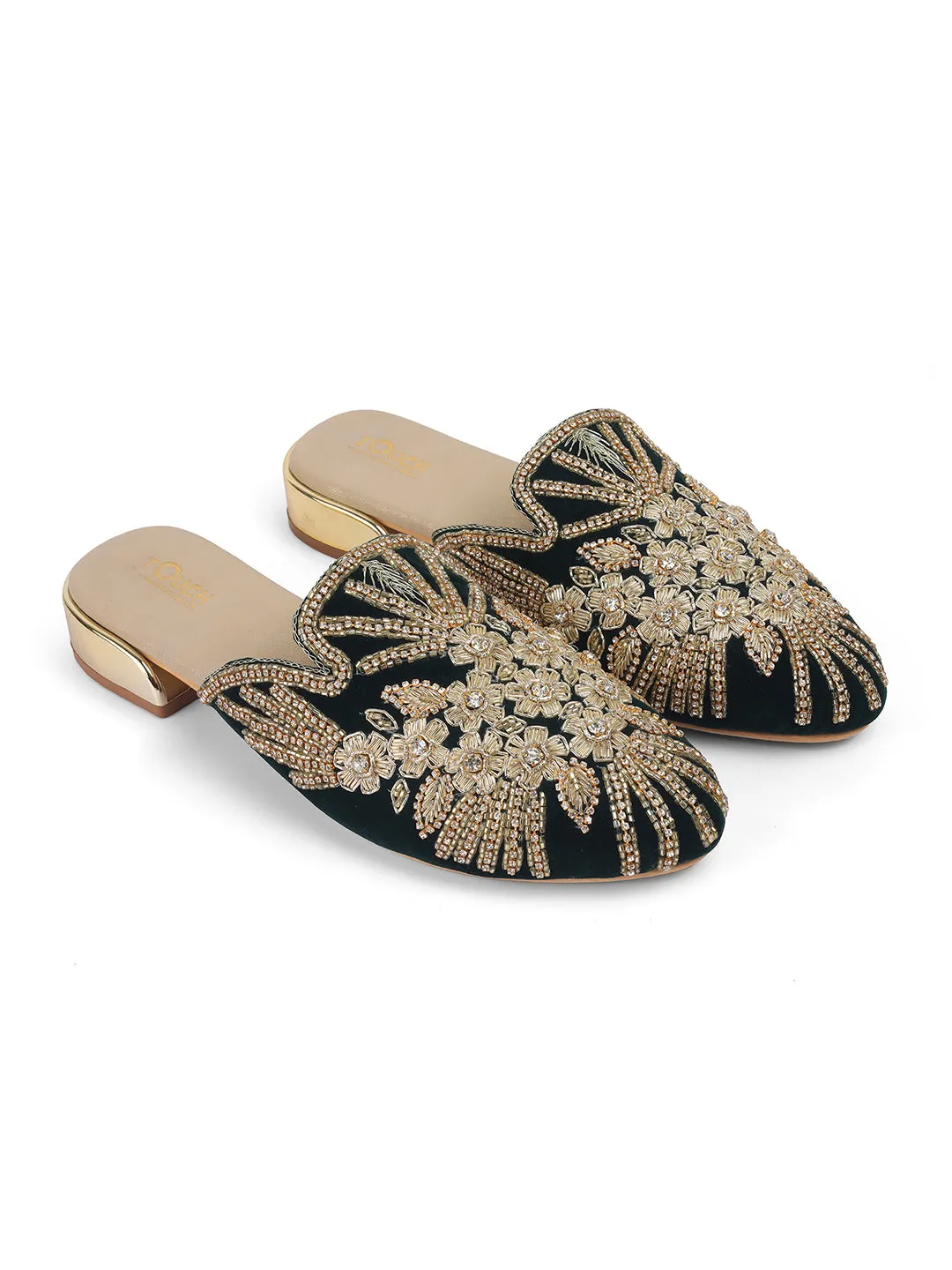 Slip on Juttis Soft Padded ,Sparkling Upper Casual Flats | Punjabi Mojari Half Shoes