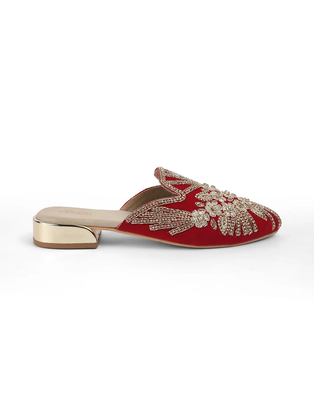 Slip on Juttis Soft Padded ,Sparkling Upper Casual Flats | Punjabi Mojari Half Shoes