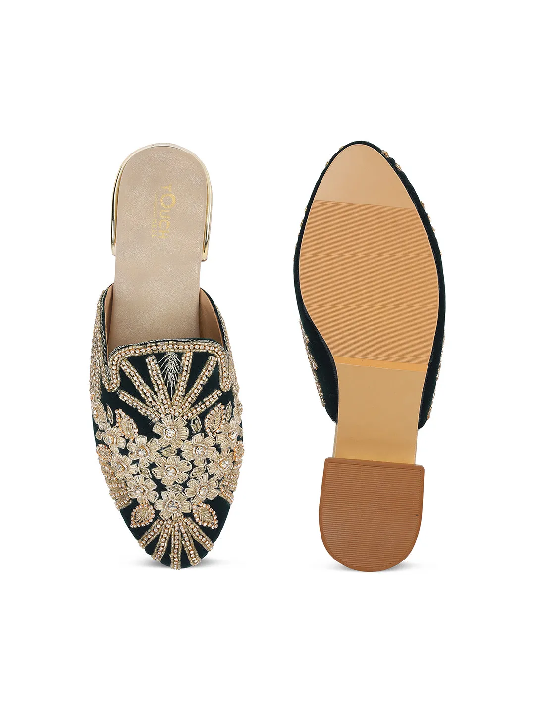 Slip on Juttis Soft Padded ,Sparkling Upper Casual Flats | Punjabi Mojari Half Shoes