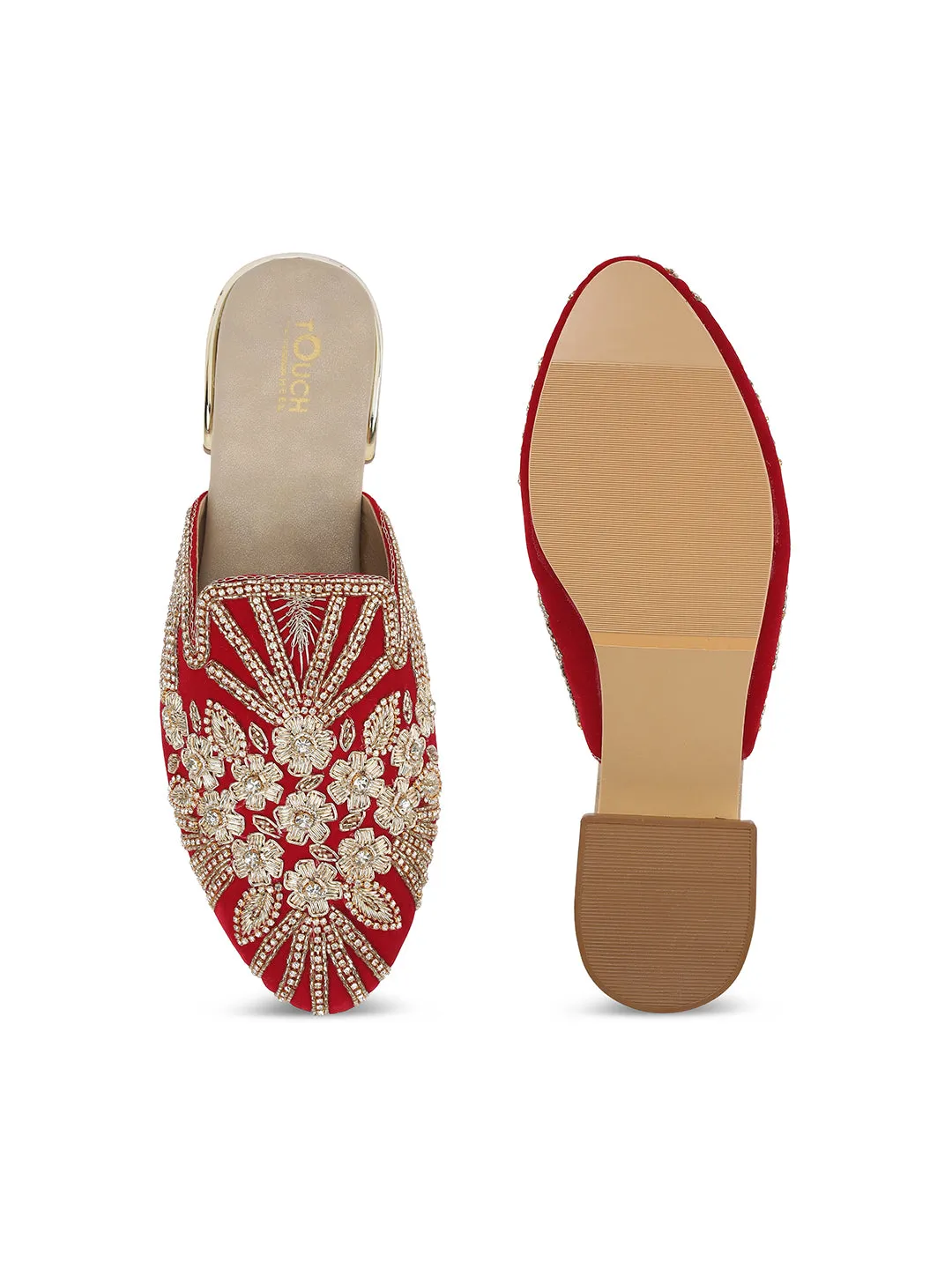 Slip on Juttis Soft Padded ,Sparkling Upper Casual Flats | Punjabi Mojari Half Shoes