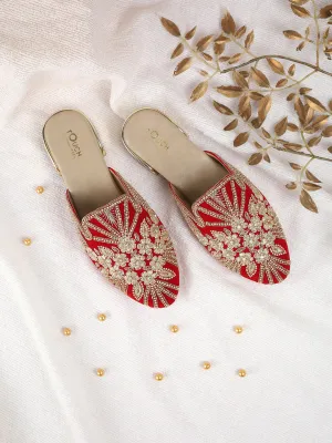 Slip on Juttis Soft Padded ,Sparkling Upper Casual Flats | Punjabi Mojari Half Shoes