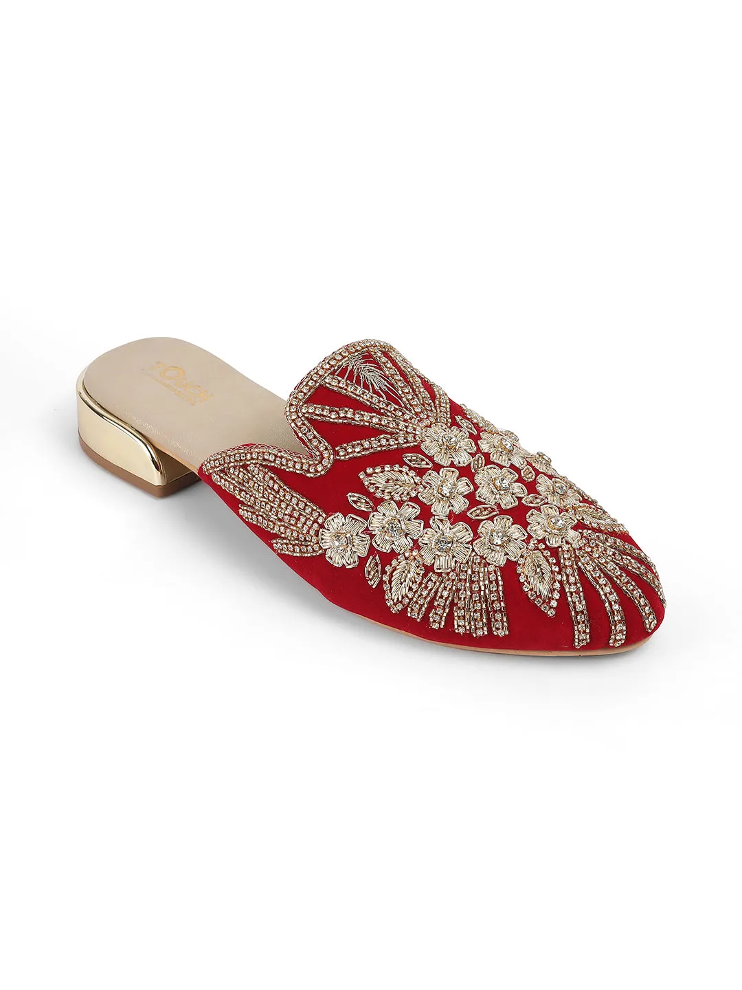 Slip on Juttis Soft Padded ,Sparkling Upper Casual Flats | Punjabi Mojari Half Shoes