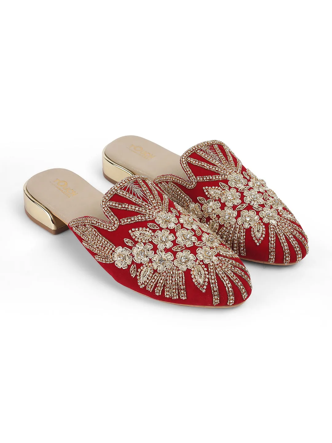 Slip on Juttis Soft Padded ,Sparkling Upper Casual Flats | Punjabi Mojari Half Shoes