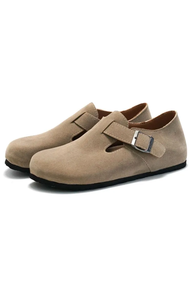Solid Color Patchwork Strap Buckle Round Toe Casual Loafers
