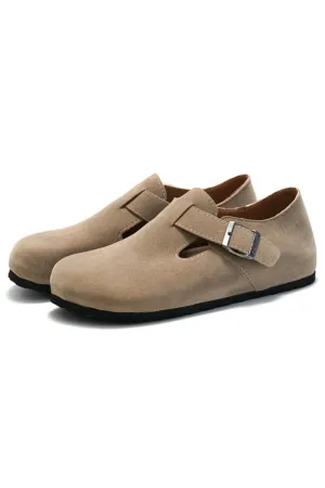 Solid Color Patchwork Strap Buckle Round Toe Casual Loafers