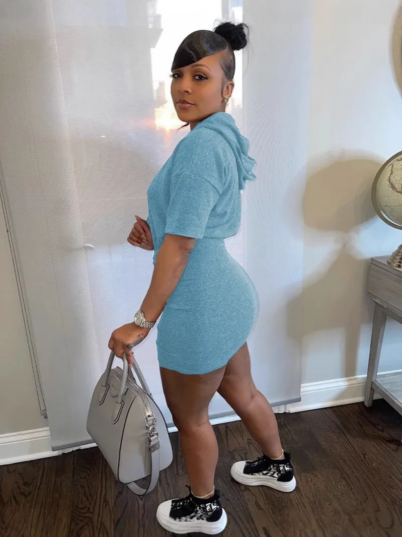 Sporty Chic Drawstring Hooded Mini Dress with Casual Vibes