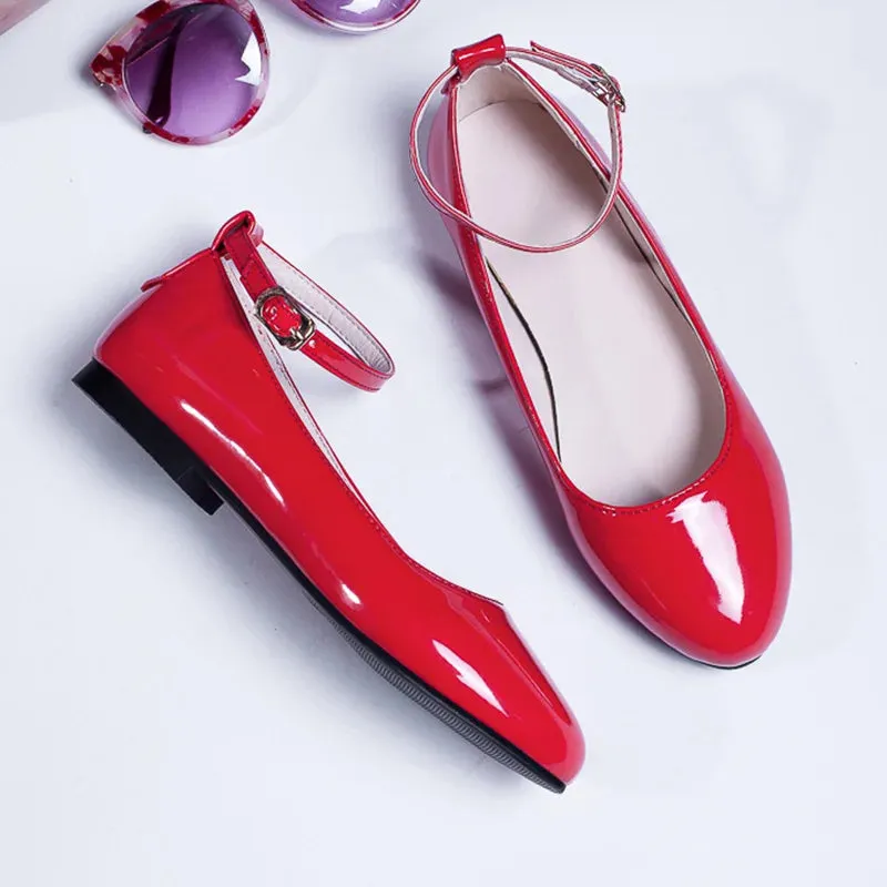 Spring Women's Flat Loafers – Casual Elegant Shoes with Ankle Straps, Red, Pink, White Footwear, Perfect for Daily Wear and Dance