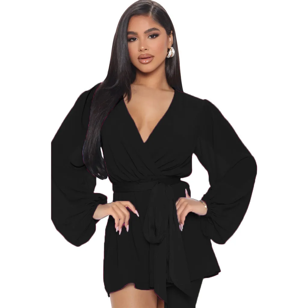 Stylish V-Neck Belted Jumpsuit for Effortless Casual Chic