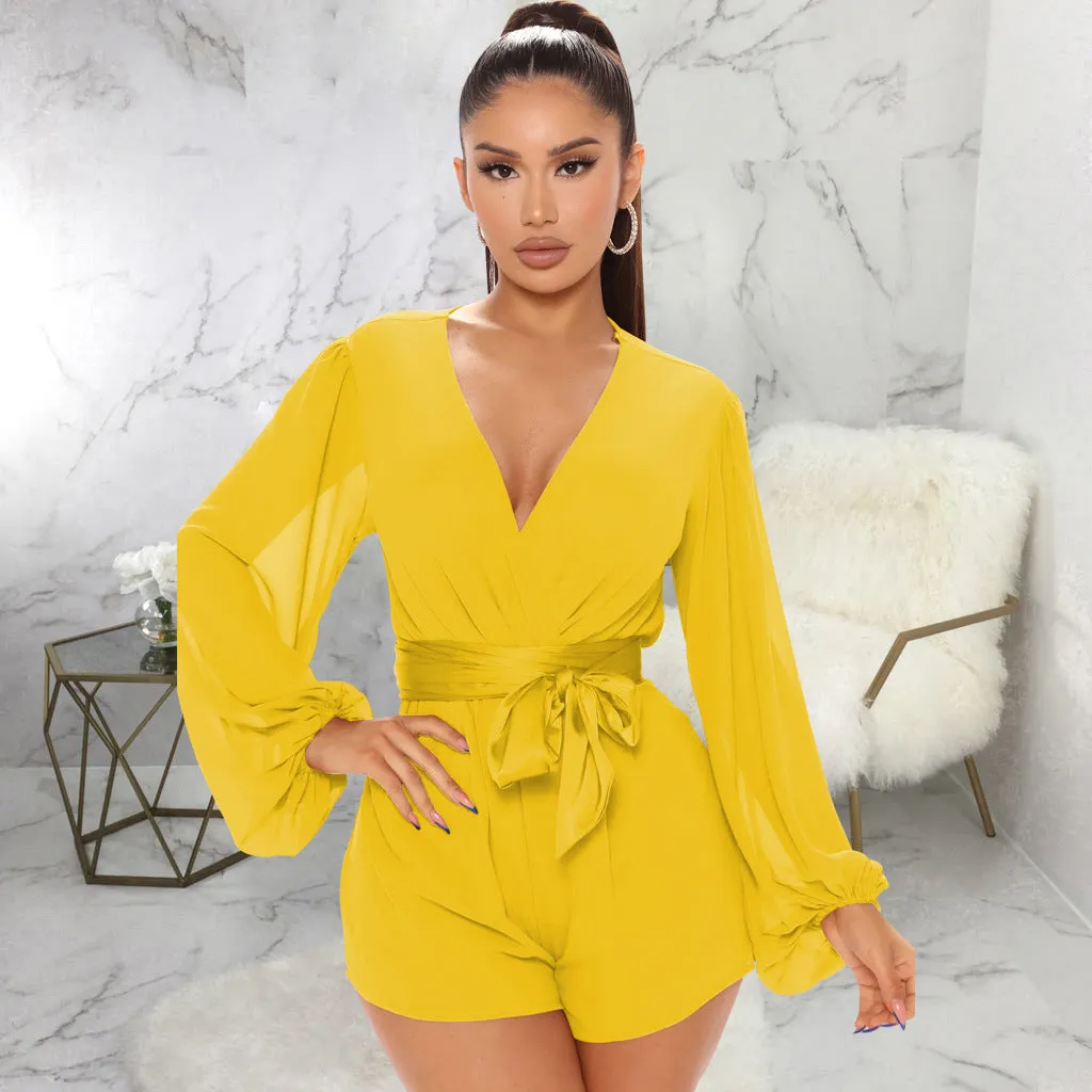 Stylish V-Neck Belted Jumpsuit for Effortless Casual Chic