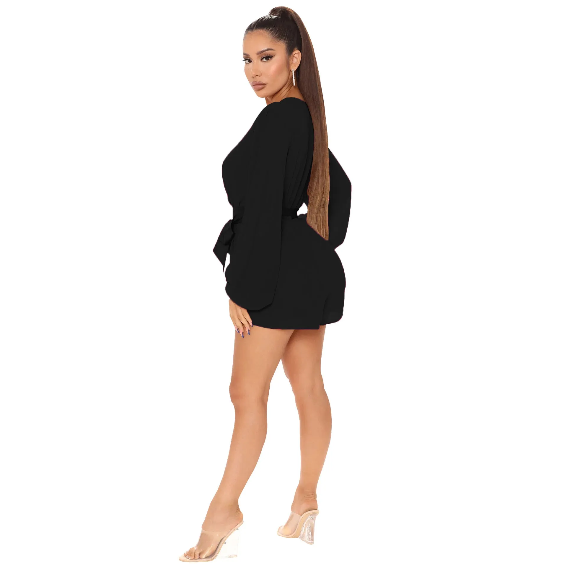 Stylish V-Neck Belted Jumpsuit for Effortless Casual Chic