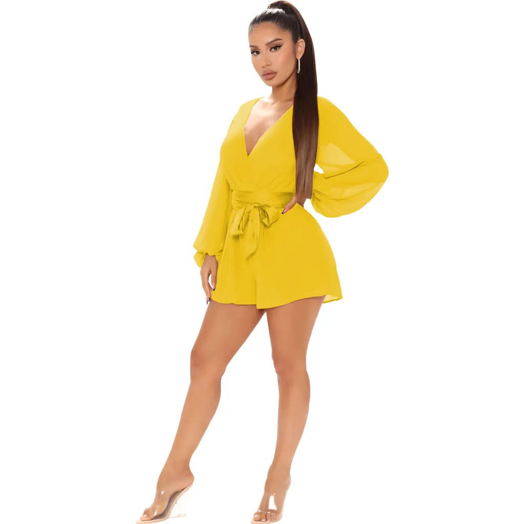 Stylish V-Neck Belted Jumpsuit for Effortless Casual Chic