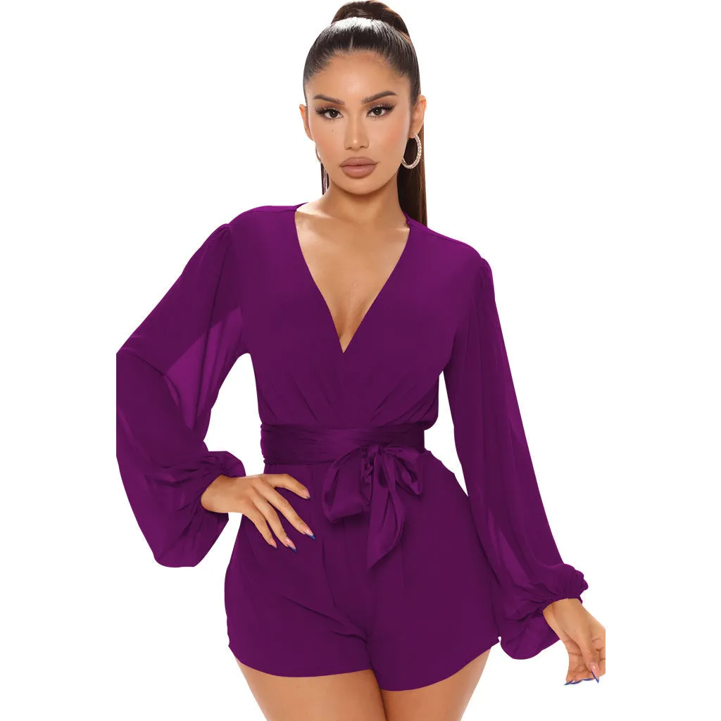 Stylish V-Neck Belted Jumpsuit for Effortless Casual Chic