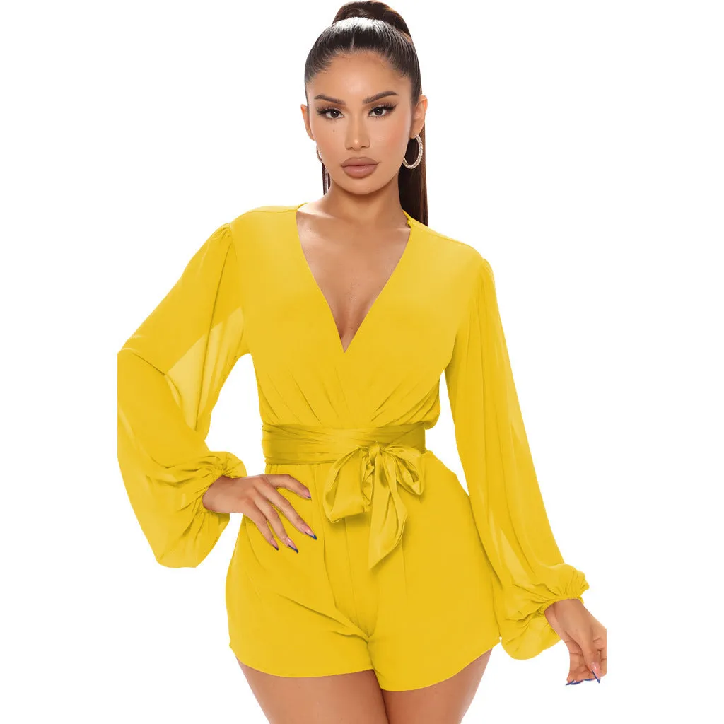 Stylish V-Neck Belted Jumpsuit for Effortless Casual Chic