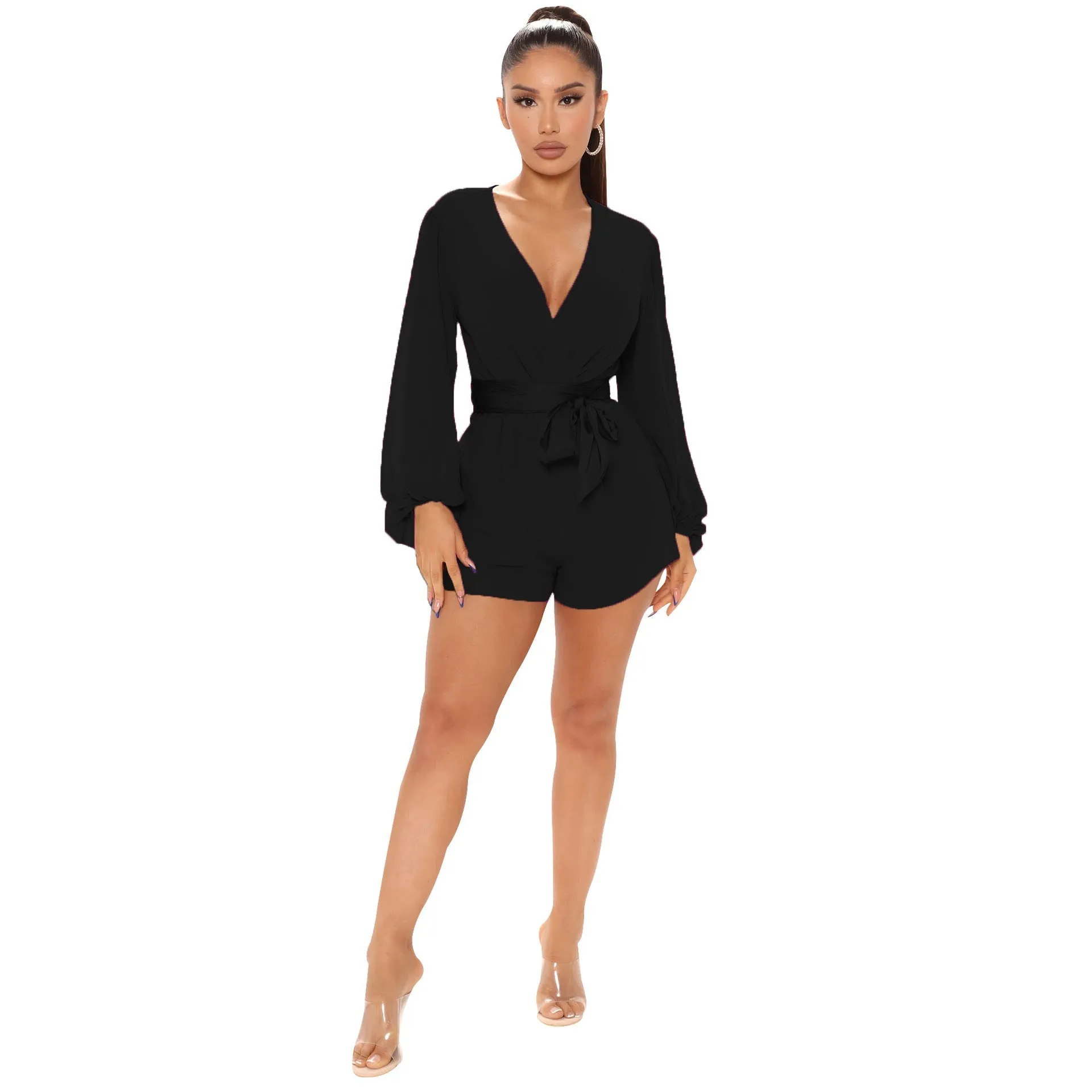 Stylish V-Neck Belted Jumpsuit for Effortless Casual Chic
