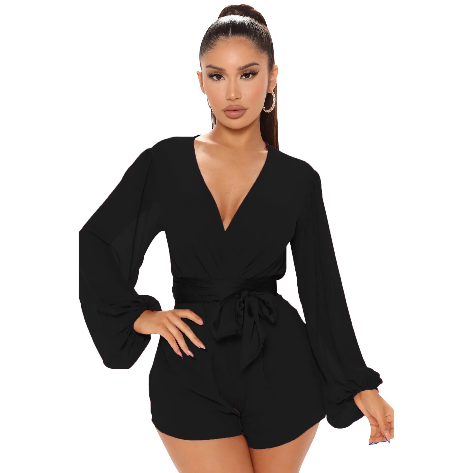 Stylish V-Neck Belted Jumpsuit for Effortless Casual Chic