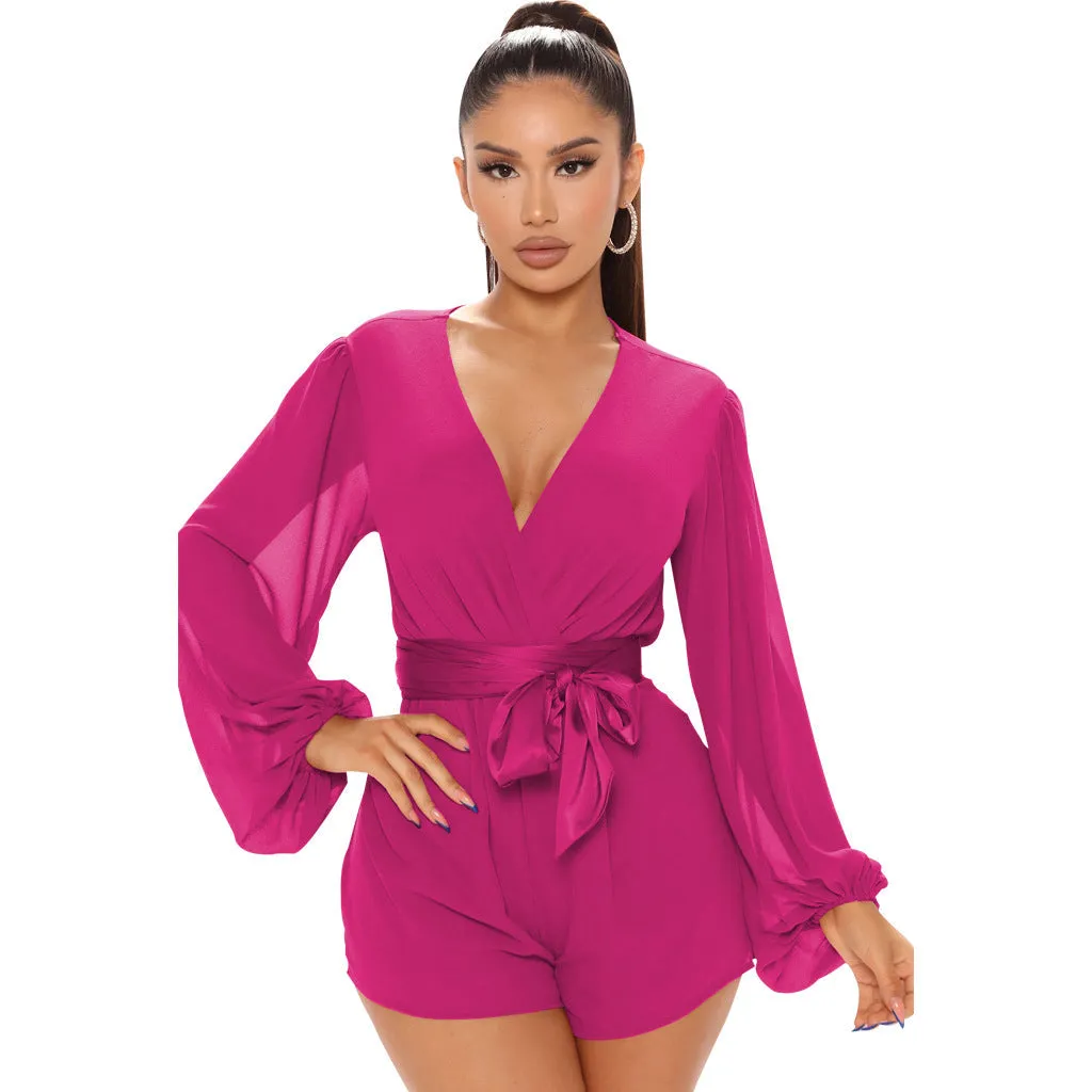 Stylish V-Neck Belted Jumpsuit for Effortless Casual Chic