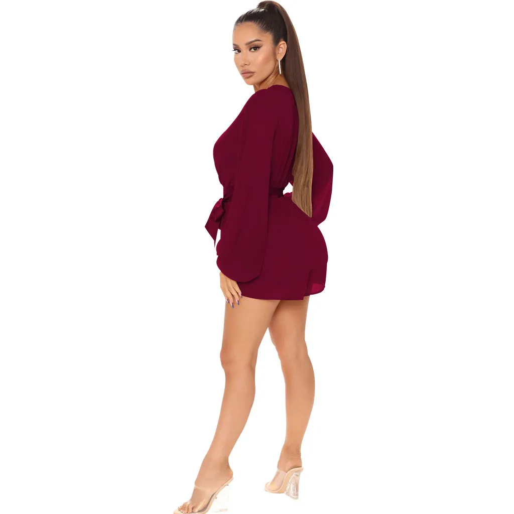Stylish V-Neck Belted Jumpsuit for Effortless Casual Chic