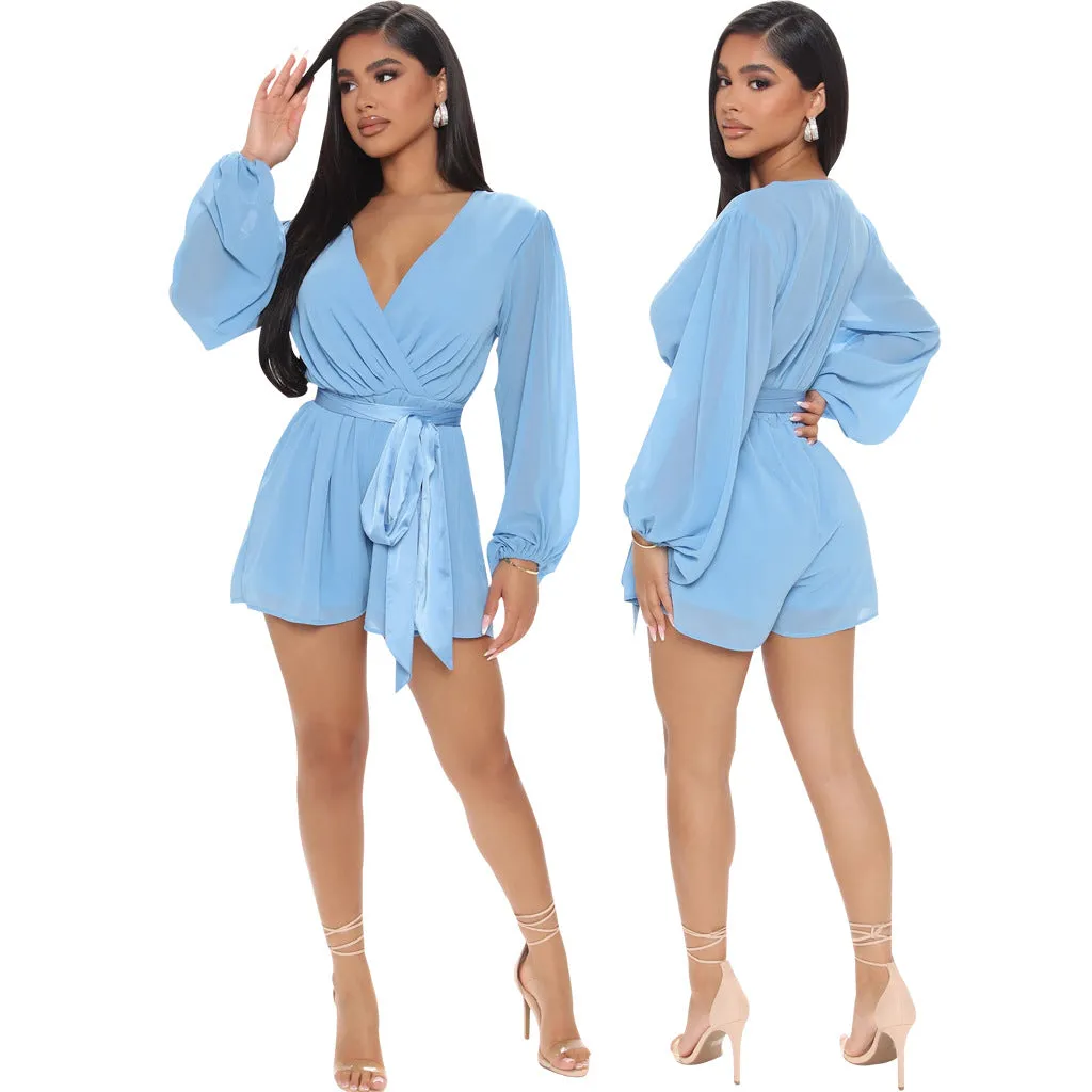 Stylish V-Neck Belted Jumpsuit for Effortless Casual Chic