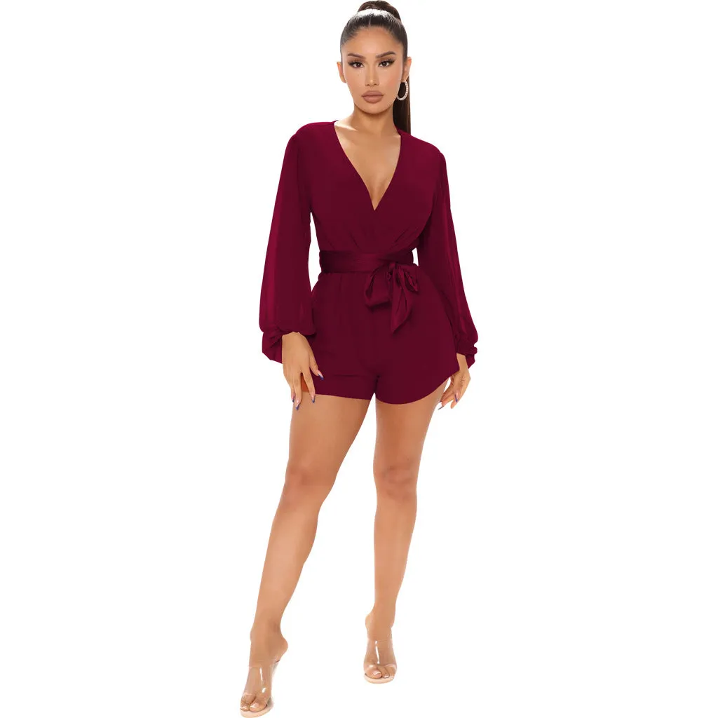 Stylish V-Neck Belted Jumpsuit for Effortless Casual Chic
