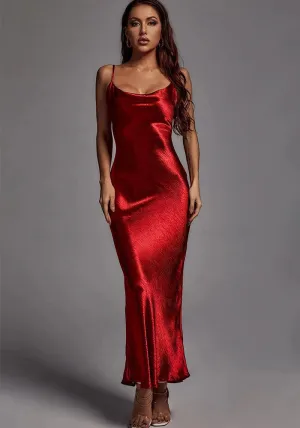 Sultry Satin Cowl-Neck Slip Dress with Spaghetti Straps
