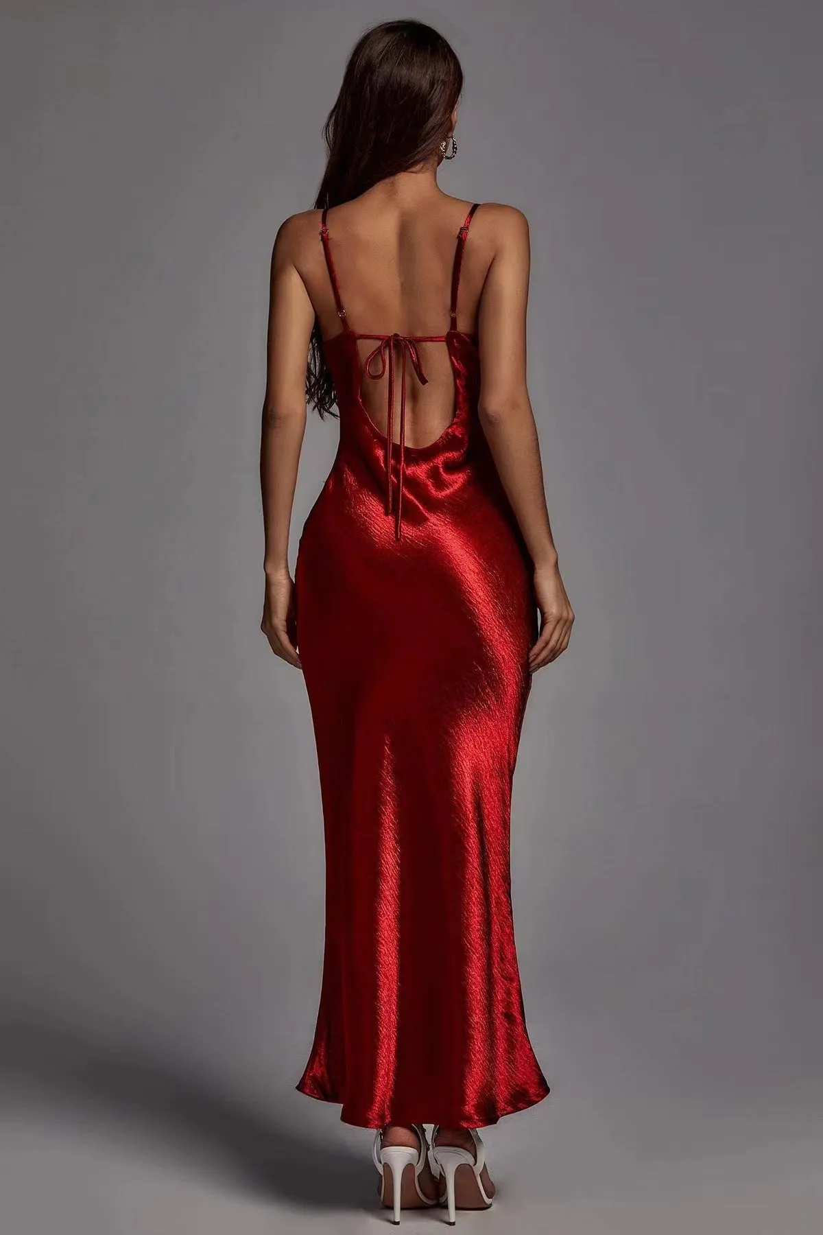 Sultry Satin Cowl-Neck Slip Dress with Spaghetti Straps