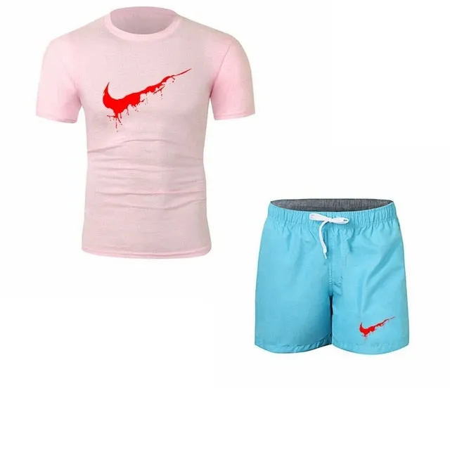 Summer Men's Sets T Shirts shorts men Brand clothing Two piece suit tracksuit Fashion Casual Tshirts Gyms Workout Fitness Sets