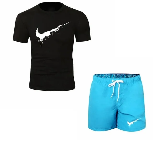 Summer Men's Sets T Shirts shorts men Brand clothing Two piece suit tracksuit Fashion Casual Tshirts Gyms Workout Fitness Sets