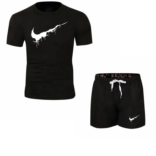 Summer Men's Sets T Shirts shorts men Brand clothing Two piece suit tracksuit Fashion Casual Tshirts Gyms Workout Fitness Sets